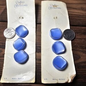 Vintage Periwinkle Blue Buttons Western Germany Schwanda Gold Trim 7/8” Set of 6
